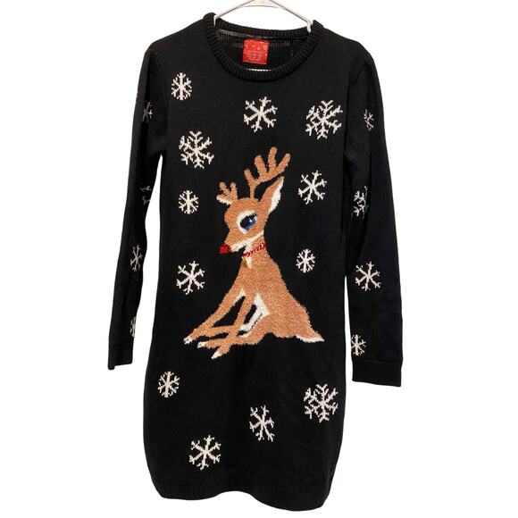 Primark Reindeer Christmas Sweater Dress US 4 Snowflake Rudolf Holiday Winter - Picture 1 of 7